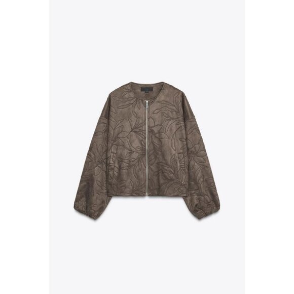 ZARA EMBROIDERED FAUX SUEDE BOMBER JACKET - Picture 1 of 11